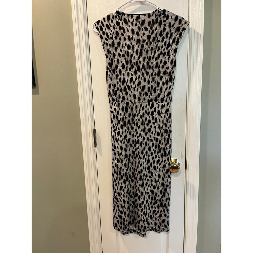 Isabel De Pedro Grey Black Leopard Print Twist Front V-Neck Midi Dress Size 6 b2 - Picture 5 of 8